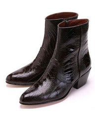 Marrón Avestruz Cuero Alto Tacón Vestir Bota - botas vaqueras para hombre SKU*MK829