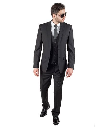 Traje negro de 3 piezas con doble chaleco y corte entallado para hombre