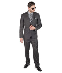 Traje gris carbón de dos botones con doble abertura para hombre - Traje de vestir para hombre