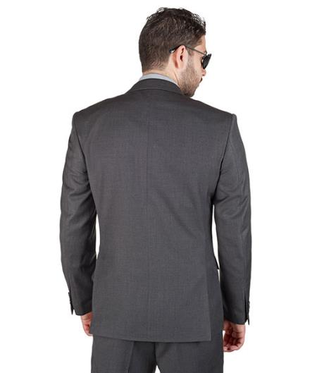 Traje gris carbón de dos botones con doble abertura para hombre - Traje de vestir para hombre