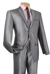 Brillante Plata Gris Delgado Ajuste Dos Botón Smoking - Trajes Para Hombre SKU*AC-917