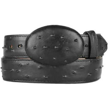 Ostrich Print (Imitation) Western Style Printed Leather Belt Black