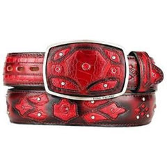 Men's Ostrich Leg Skin Fashion Western Belt Red