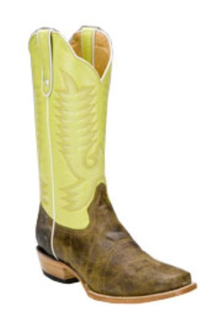 Men's Lime Mint Bison Leather D-Toe Boots