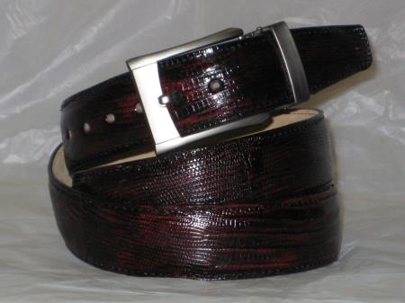 Men's Genuine Authentic Black Cherry Lizard Belt