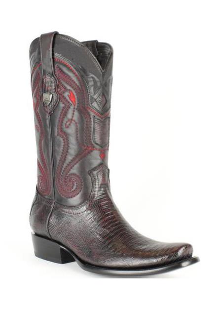 Men's Wild West Leather Dubai Square Toe Black Cherry Genuine Teju Lizard Dress Cowboy Boot Cheap Priced For Sale Online