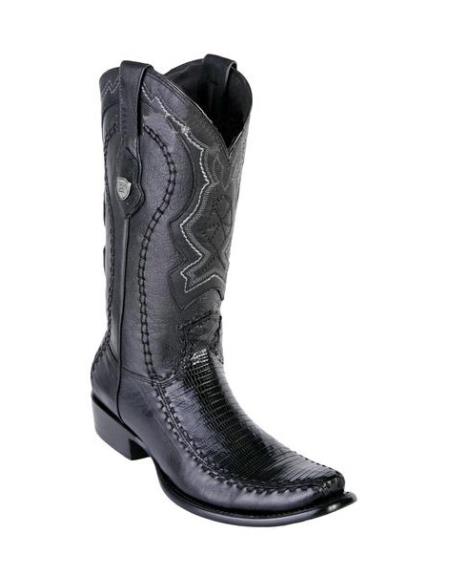 Men's Genuine Teju Lizard Deer Skin Black Wild West Dubai Toe Handmade Dress Cowboy Boot Cheap Priced For Sale Online