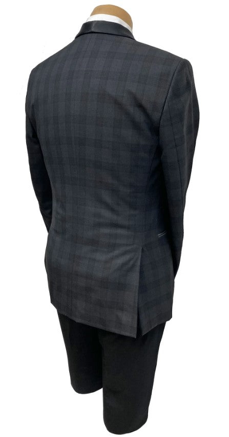 Mens Black Plaid Tuxedo Jacket Slim Fit Black with Grey Plaid Pattern Tuxedo