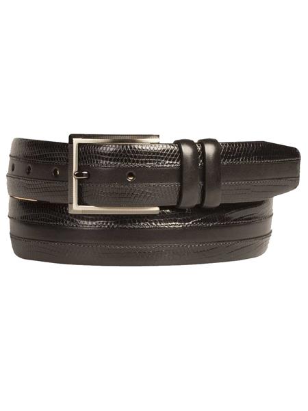 Mezlan Belts Brand Men's Genuine Lizard / Calfskin Black Skin Belt