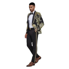 2024 Prom Special Black Paisley 2pc Mens Suit by Tazzio