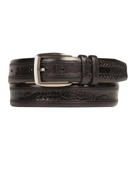 Mezlan Belts Brand Men's Genuine Ostrich / Calfskin Black Skin Belt