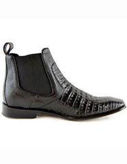 Men's Caiman Belly Skin Leather Square Toe Short Black Boots