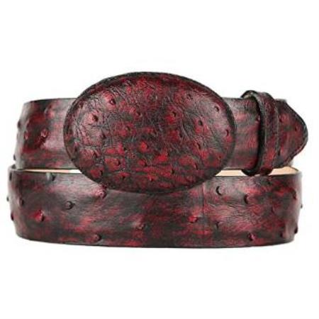 Original Ostrich Full Quill Skin Western Style Black Cherry Belt