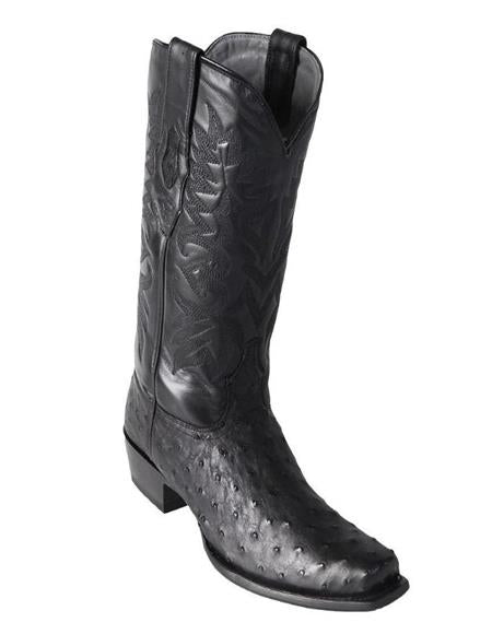 Los Altos Boots Men's Black Ostrich Square 7-Toe Cowboy Boots - Botas De Avestruz