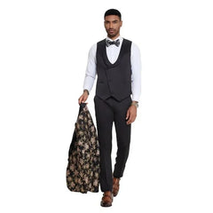 Traje de 3 piezas para hombre con estampado floral brillante en negro y rosa de Tazzio 2024