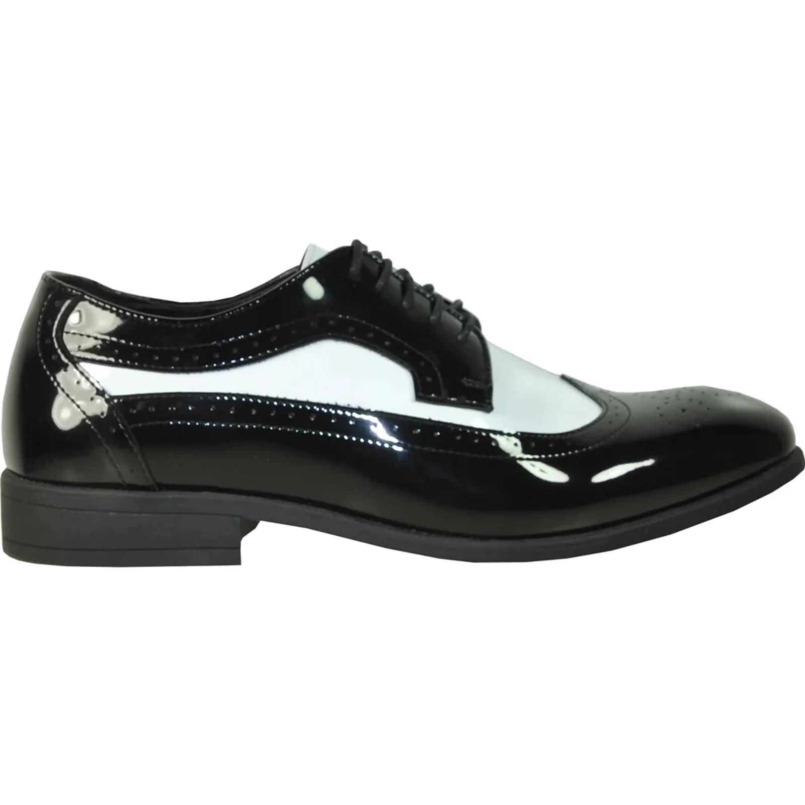 Zapatos Negros De Hombre - Zapatos Negros De Vestir - Mens 1920's Gangster Wingtip Dress Black and White Shoe