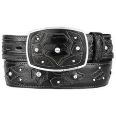 Men's Black Original Ostrich Leg Skin Fashion Western Belt