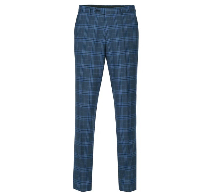 Trajes Elegantes Para Hombre - Trajes De Vestir - Mens Two Button Slim Fit Windowpane Plaid Blue Suit