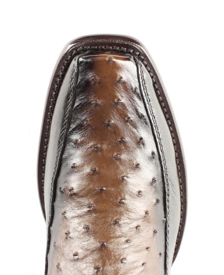 Men's Burnished Brown King Exotic Cowboy Style By Los Altos Boots Botas For Sale Genuine Ostrich Skin Dubai Toe Handcrafted Leather BDress Cowboy Boot Cheap Priced For Sale Online - Botas De Avestruz