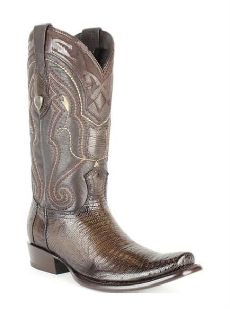 Men's Wild West Dubai Square Toe Genuine Teju Lizard Leather Dress Cowboy Boot Cheap Priced For Sale Online Burnished Brown