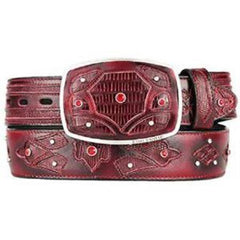 Men's Burnished Burgundy ~ Wine ~ Maroon Color Original Lizard Teju Skin Fashion Western Belt