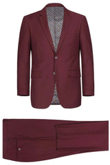 Trajes Elegantes Para Hombre - Trajes De Vestir - Mens Basic Two Button Classic Fit Burgundy Suit