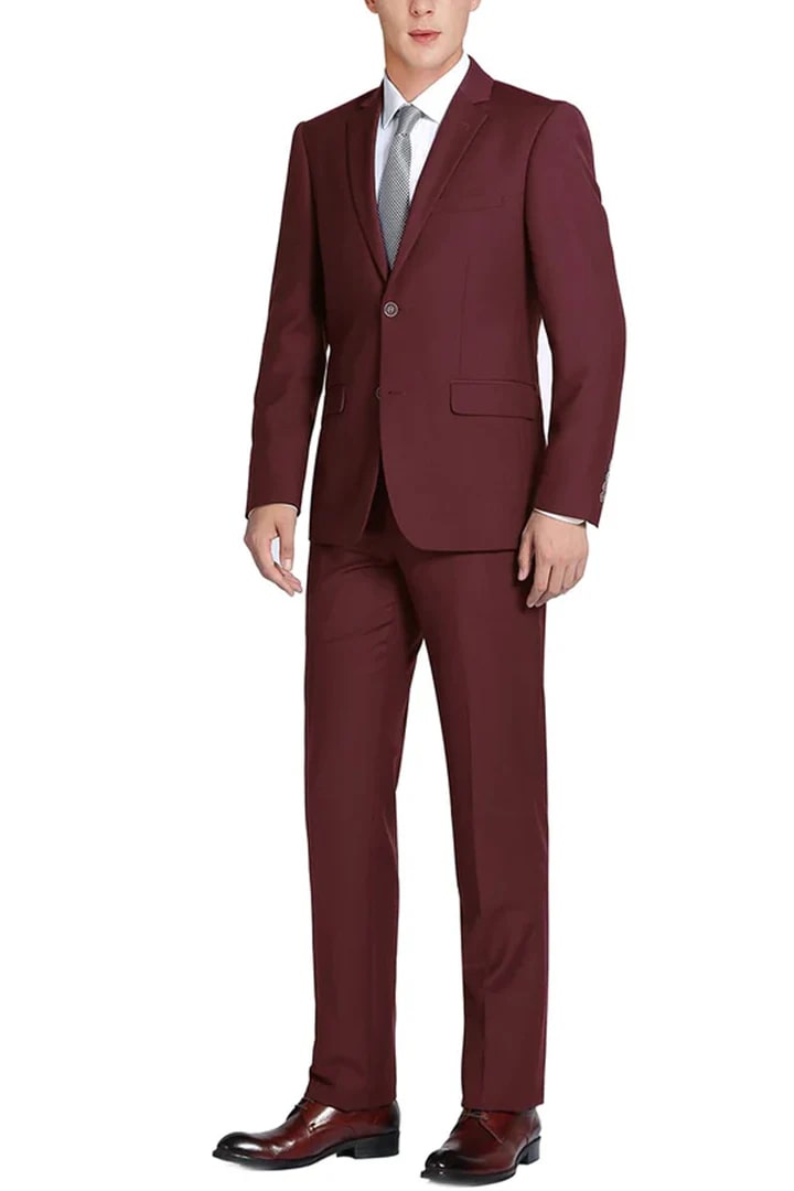 Trajes Elegantes Para Hombre - Trajes De Vestir - Mens Basic Two Button Classic Fit Burgundy Suit