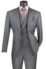 Trajes Elegantes Para Hombre - Trajes De Vestir - Mens Summer Sharkskin Double Breasted Charcoal Grey Suit