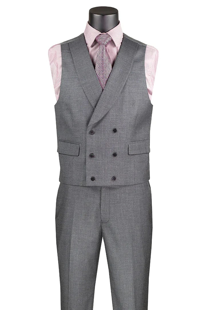 Trajes Elegantes Para Hombre - Trajes De Vestir - Mens Summer Sharkskin Double Breasted Charcoal Grey Suit