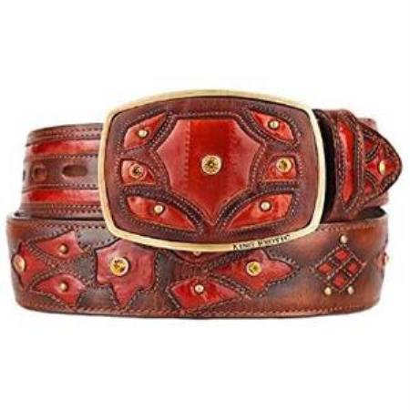 Men's Cognac Original Eel Skin Fashion Western Belt