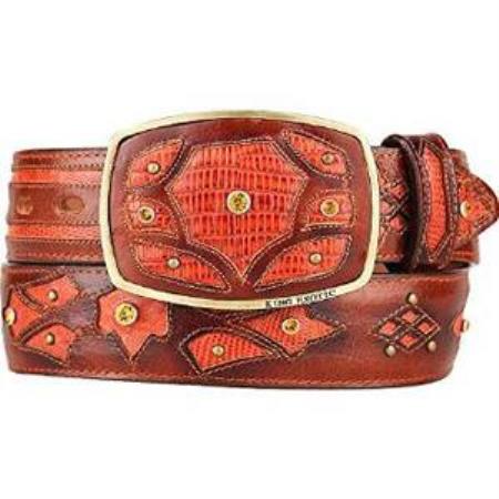 Men's Cognac Original Lizard Teju Skin Fashion Western Belt