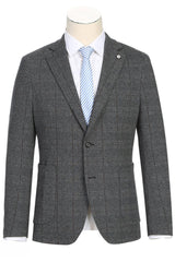 Saco vaquero - Abrigo deportivo estilo western - Blazer estilo western - Blazer de algodón de verano con bolsillo de parche y corte entallado para hombre en cuadros de color gris carbón