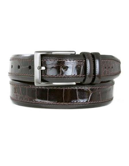 Mezlan Belts Men's Handmade Brown Genuine Crocodile Skin Cinturon De Cocodrilo