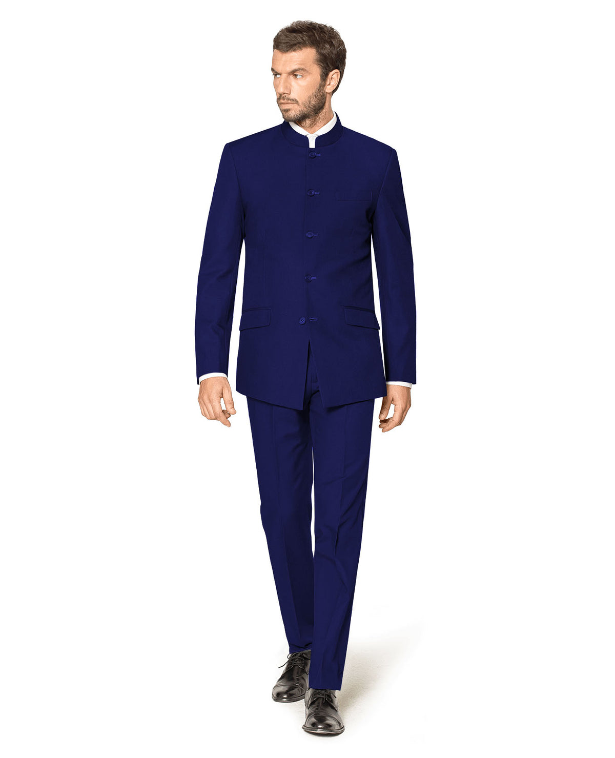 Navy Blue 4 Button Wedding Tuxedo Suit Color - Groom Suit Banded Collar Mandarin Suit