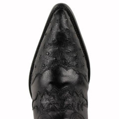 Men's Black Semi Oval Toe Genuine Ostrich Handmade Dress Cowboy Boot Cheap Priced For Sale Online - Botas De Avestruz