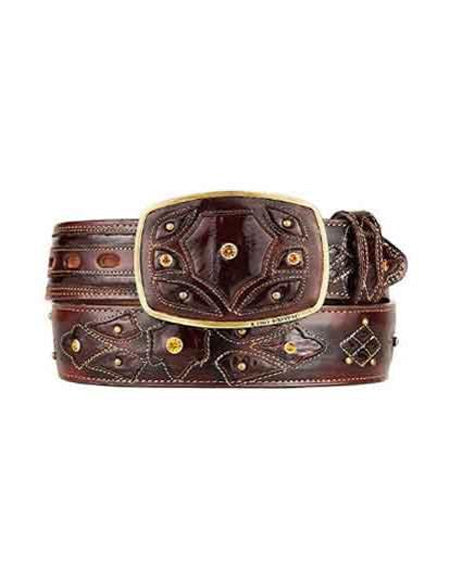 Burnished Original Eel Skin Fashion Western Belt Brown