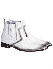 Men's Faded White Vestigium Boots Genuine Caiman Belly Chelsea Boots