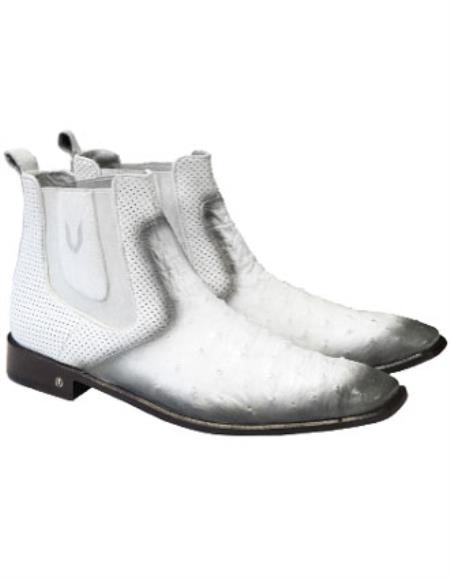 Men's Faded White Vestigium Boots Genuine Ostrich Chelsea Boots