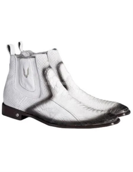 Men's Handmade Faded White Vestigium Genuine Ostrich Leg Chelsea Boots