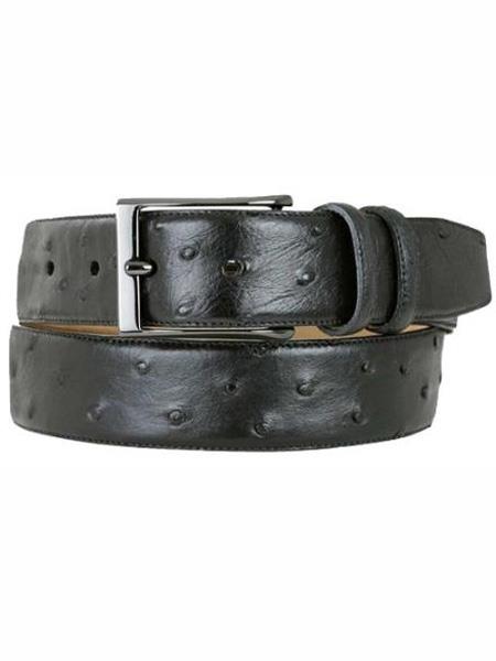 Mezlan Belts Brand Men's Genuine Ostrich Black Skin Belt