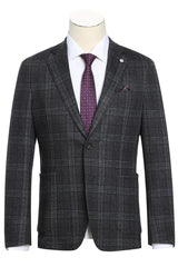 Saco vaquero - Abrigo deportivo estilo western - Blazer estilo western - Blazer de algodón de verano con bolsillo de parche y corte entallado para hombre en gris y negro con cuadros de ventana