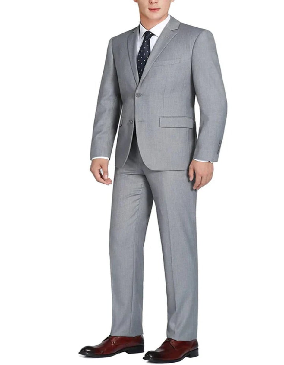 Traje gris claro - Traje gris plateado para boda - Traje gris claro básico extra largo de dos botones para hombre