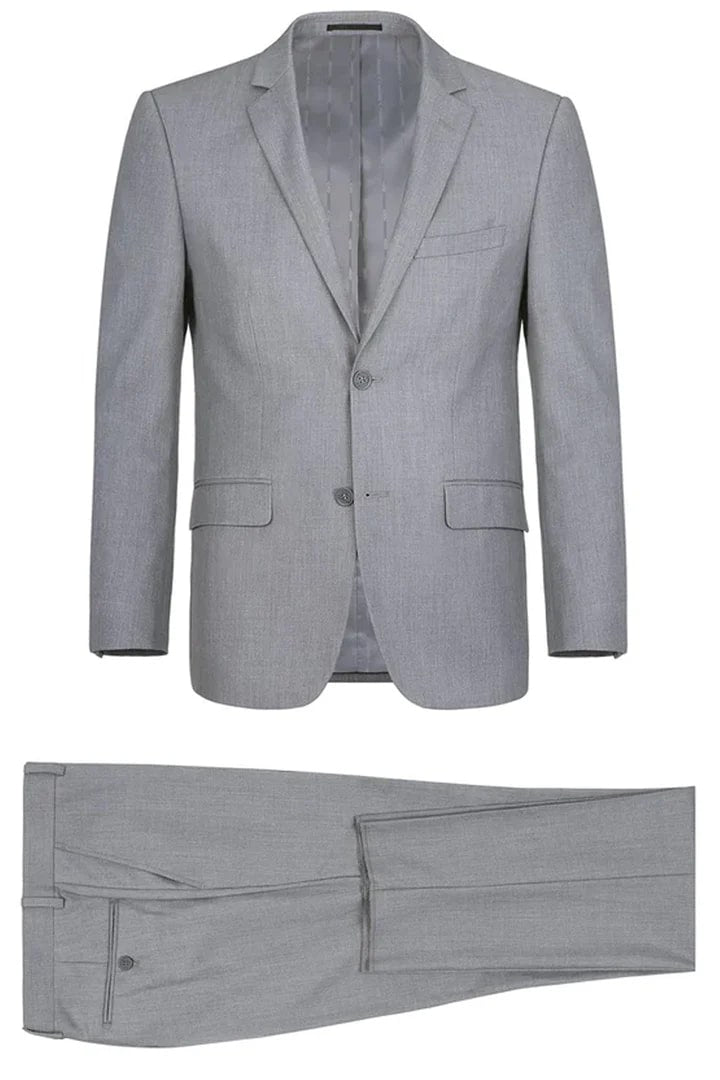 Traje gris claro - Traje gris plateado para boda - Traje gris claro básico extra largo de dos botones para hombre