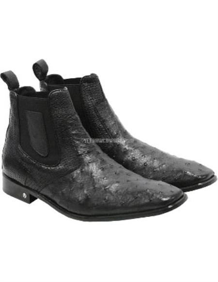 Men's Handmade Black Vestigium Boots Genuine Ostrich Chelsea Boots