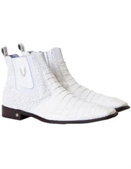 Men's Handmade White Vestigium Boots Genuine Caiman Belly Chelsea Boots