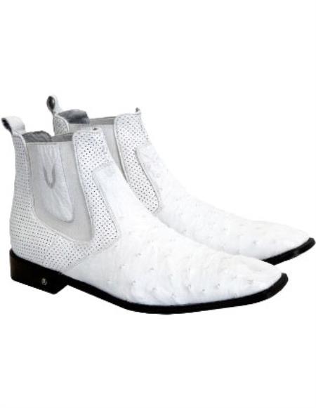 Men's Handmade White Vestigium Boots Genuine Ostrich Chelsea Boots