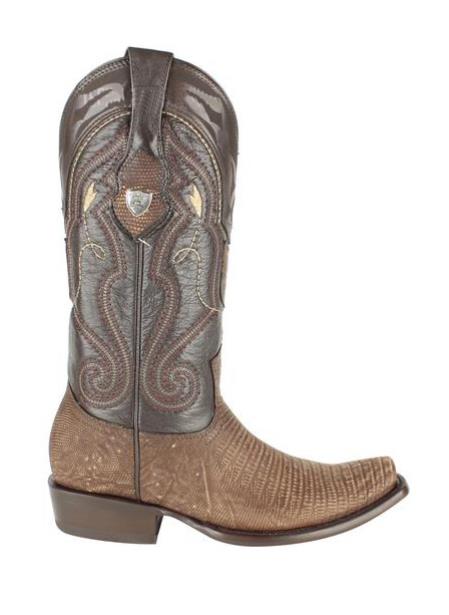 Men's Wild West Genuine Teju Lizard Skin Dubai Toe Leather Dress Cowboy Boot Cheap Priced For Sale Online Sanded Brown Handmade