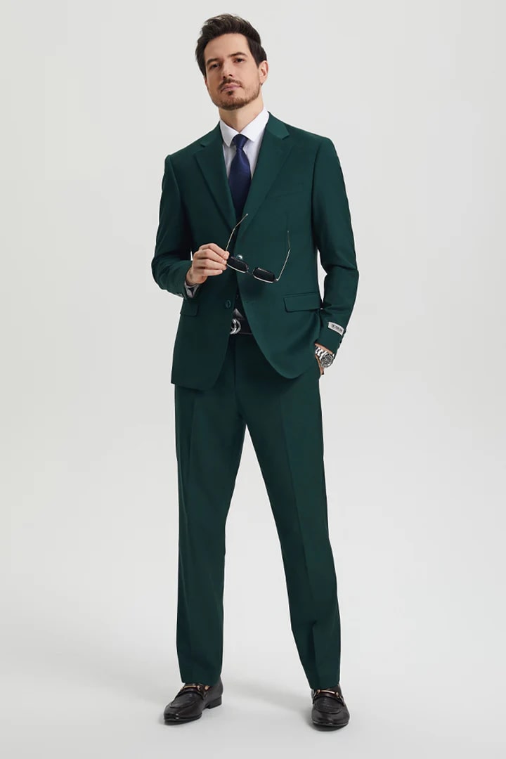 Trajes Elegantes Para Hombre - Trajes De Vestir - Mens Two Button Vested Stacy Adams Hunter Green Designer Suit