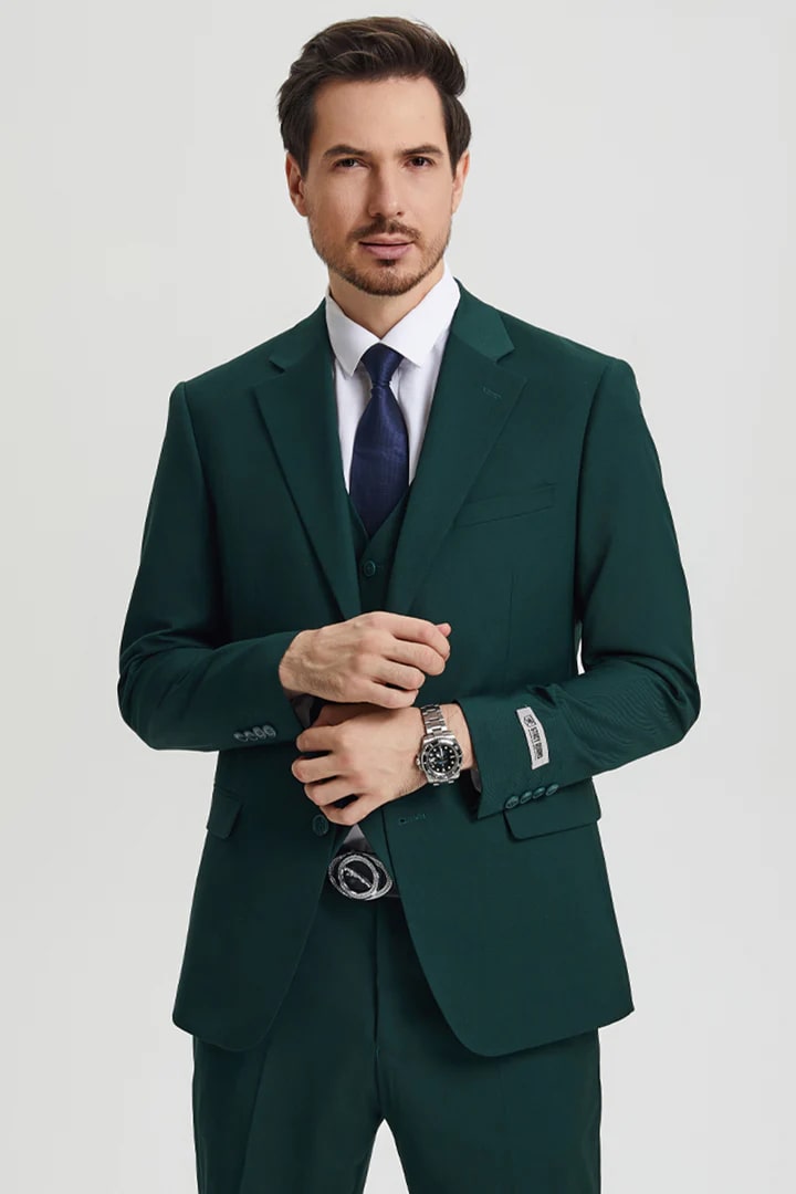 Trajes Elegantes Para Hombre - Trajes De Vestir - Mens Two Button Vested Stacy Adams Hunter Green Designer Suit