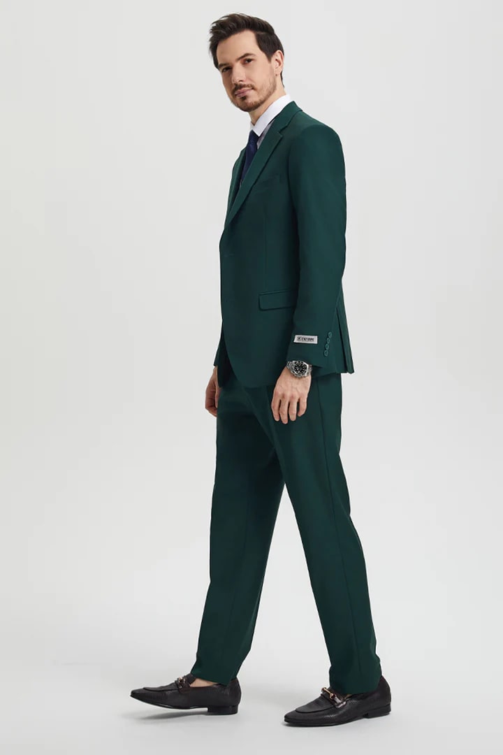 Trajes Elegantes Para Hombre - Trajes De Vestir - Mens Two Button Vested Stacy Adams Hunter Green Designer Suit